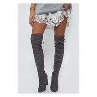 Grey Suede Over The Knee Boots