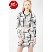 GRID CHECK LONG SLEEVE CROP