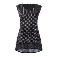 grace black polka dot mesh trim tunic top black