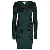 Green & Black Baroque Swirl Pattern Bodycon Jumper Dress