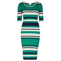 Green Cream & Navy Stripe Pattern Bodycon Jumper Dress