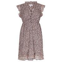 Grey Pink & White Ditsy Butterfly Print Tea Dress