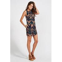 Green Navy & Stone Abstract Chevron Print Shift Dress