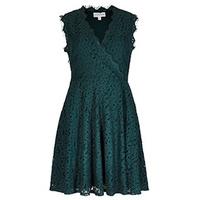 Green Lace Wrap Over Neck Structured Dress