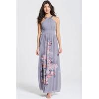 Grey Floral Print Chiffon Maxi Dress