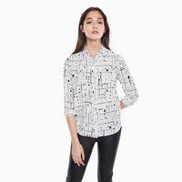 Grid Drip Silk Blouse - Nature White