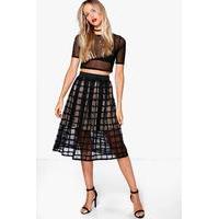 Grid Mesh Full Midi Skirt - black