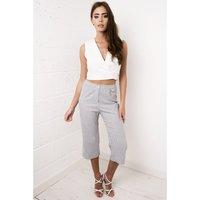 Grey Pinstriped Wide Leg Trousers