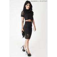 Grid Cut Out Midi Skirt in Black