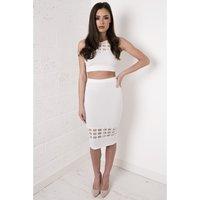 Grid Mesh Skirt in White