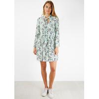 green stripe floral pussybow long sleeve dress