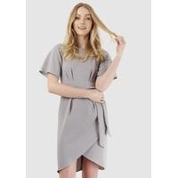 Grey Tie Waist Kimono Sleeve Dress