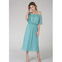 Green Off the Shoulder Gathered Dress