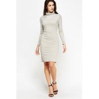 Grey Roll Neck Midi Dress