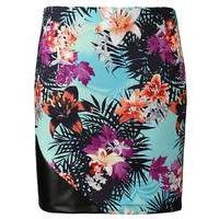 grazia hawaiian print pu trim skirt