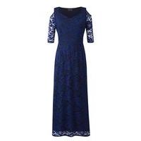 Grace Navy Blue Lace Cold Shoulder Maxi Dress, Navy