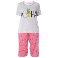 Grey \'Aloha\' Pineapple Cropped Pyjama Set, Grey