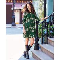 Green Dandilion Print Tunic Shift Dress