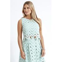 Green Wavy Scallop Edge Lace Top