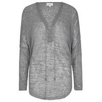 Grey Lace Up Long Sleeved Top