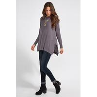 Grey Fine Knit Side Split Jumper