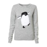 Grey Happy Penguin Animal Motif Jumper