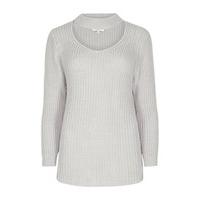 Grey Choker Neck Fisherman Knit Jumper