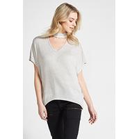 Grey Choker Neck Zip Back T-Shirt