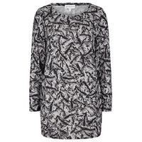 grey black feather print oversized jumper