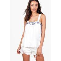 Gracie Tassle Trim Top - ivory