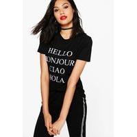 Greeting Slogan Rib T-Shirt - black