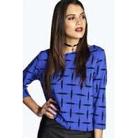 Grid Check Crepe Long Sleeve Shell Top - blue