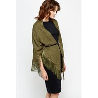 Green Tassel Hem Poncho