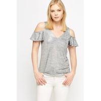 grey metallic cold shoulder top