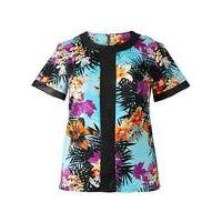 Grazia Hawaiian Print PU Trim Top