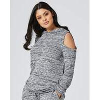 Grey Space Dye Cold Shoulder Hoodie