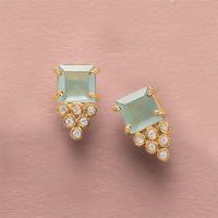 Green Chalcedony Geometric Stud Earrings