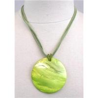 Green leather cord necklace & round green pendant