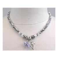 Grey faceted bead necklace with hearts