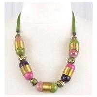 Green and purple gold tone necklace