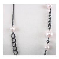 Grey metal round peach bead necklace - long