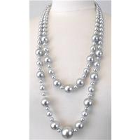 Grey round faux pearl necklace - long