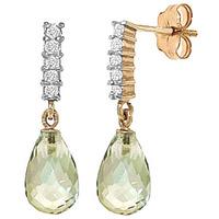 green amethyst and diamond stem droplet earrings 45ctw in 9ct gold