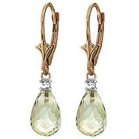 Green Amethyst and Diamond Droplet Earrings 4.5ctw in 9ct Gold