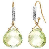 Green Amethyst and Diamond Stem Drop Earrings 17.0ctw in 9ct Gold