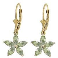 Green Amethyst Flower Star Drop Earrings 2.8ctw in 9ct Gold