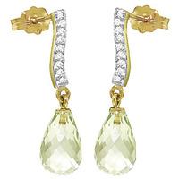 Green Amethyst and Diamond Droplet Earrings 4.5ctw in 9ct Gold