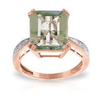 Green Amethyst and Diamond Ring 5.6ct in 9ct Rose Gold