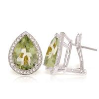 Green Amethyst and Diamond French Clip Earrings 6.5ctw in 9ct White Gold