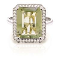 Green Amethyst and Diamond Halo Ring 5.6ct in 9ct White Gold